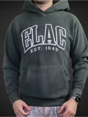 ELAC Hoodie XS Oversized Fit S M Green Pro-Weave Varsity Y2K